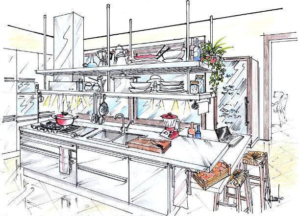 disegno di cucina attrezzata come al risorante